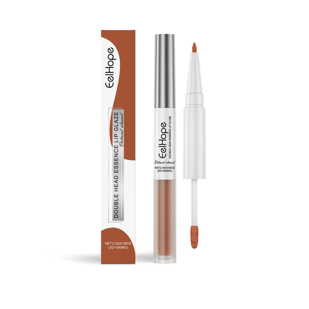 Double-headed lip liner and lip lacquer pen makeup product in matte finish.