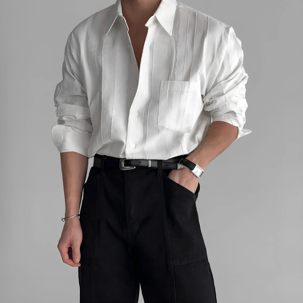 Long sleeve loose fit black polyester cardigan shirt with front pocket