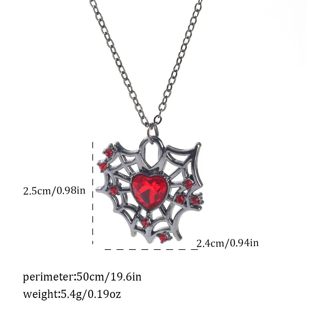 Dark Halloween necklace with bat and spider pendant designs on regular chain