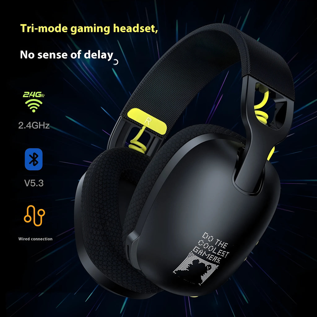 Wireless black and white gaming headset with over-ear design and noise reduction