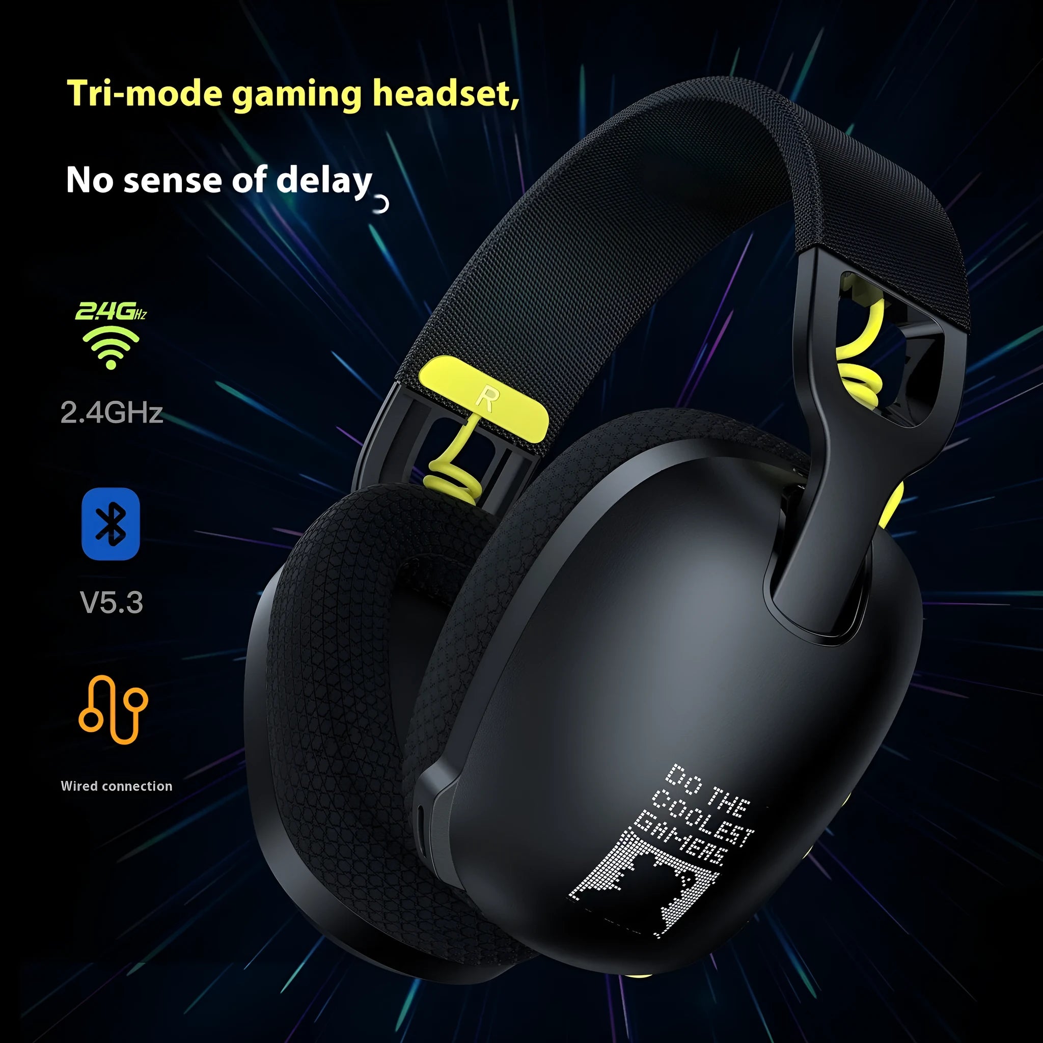 Wireless black and white gaming headset with over-ear design and noise reduction