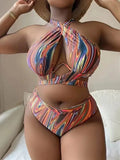 Women's floral high waist bikini swimsuit in plus sizes