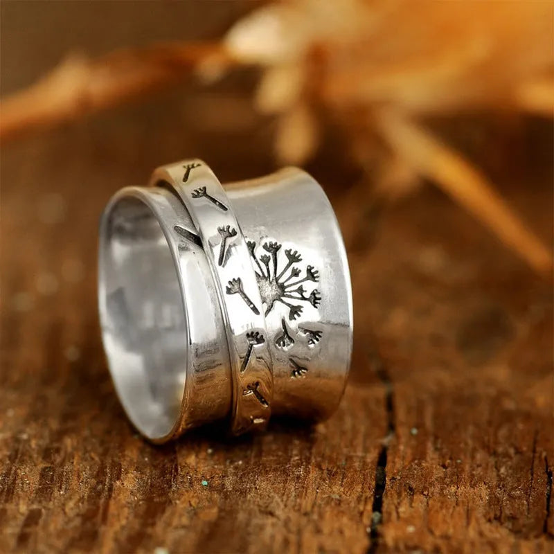 Silver electroplated rotatable flower ring in European and American style design