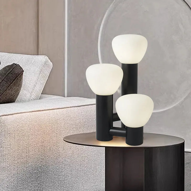 Creative mushroom table lamp with three-colour dimming, wrought iron and glass shade, black tricolour light option
