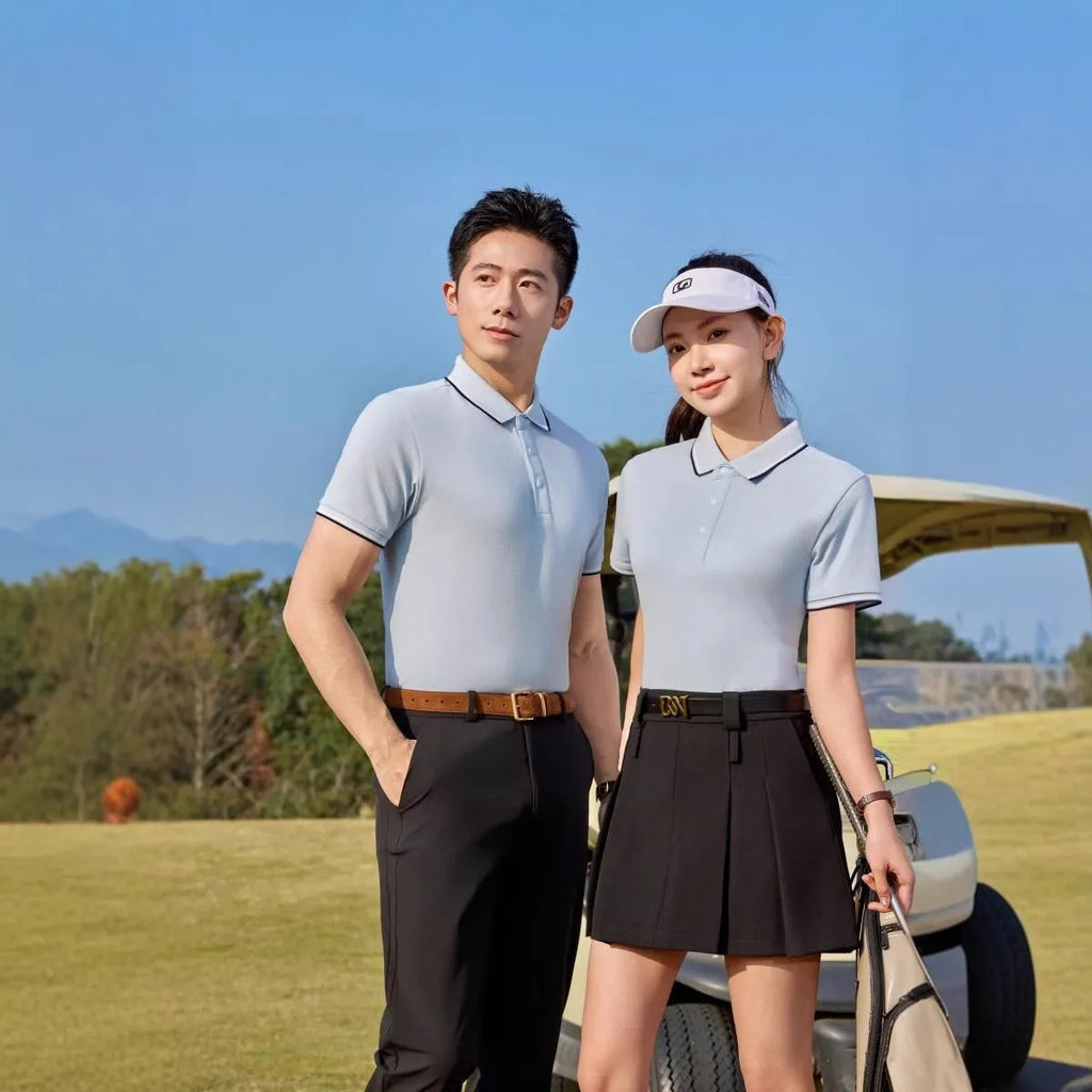 Pure cotton soft polo shirt with lapel collar and short sleeves in army green, straight fit, business casual men's top