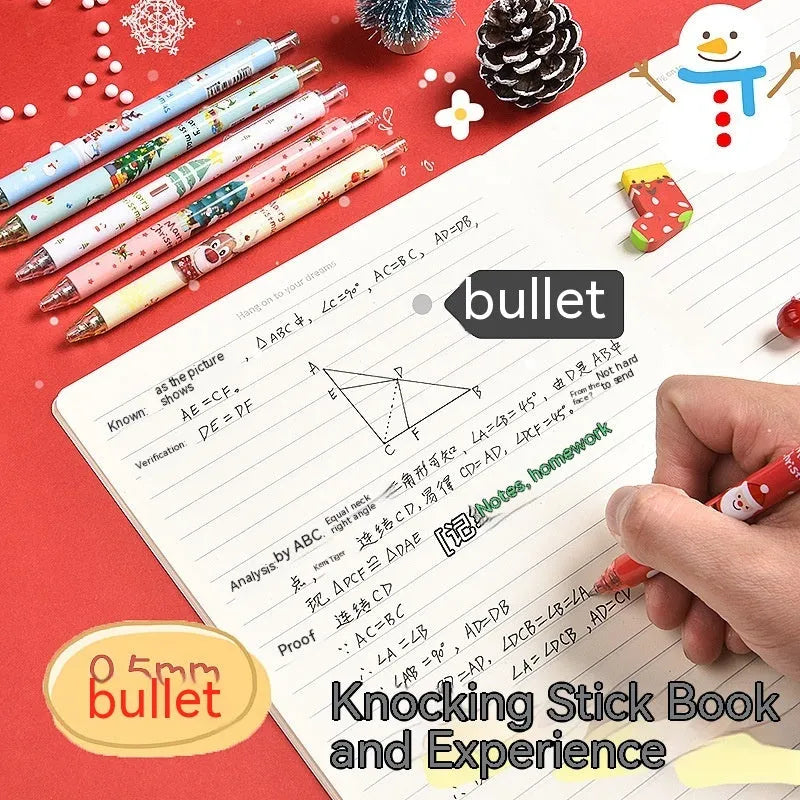 Set of 6 press gel pens with black ink in cartoon series design for Christmas reward gift