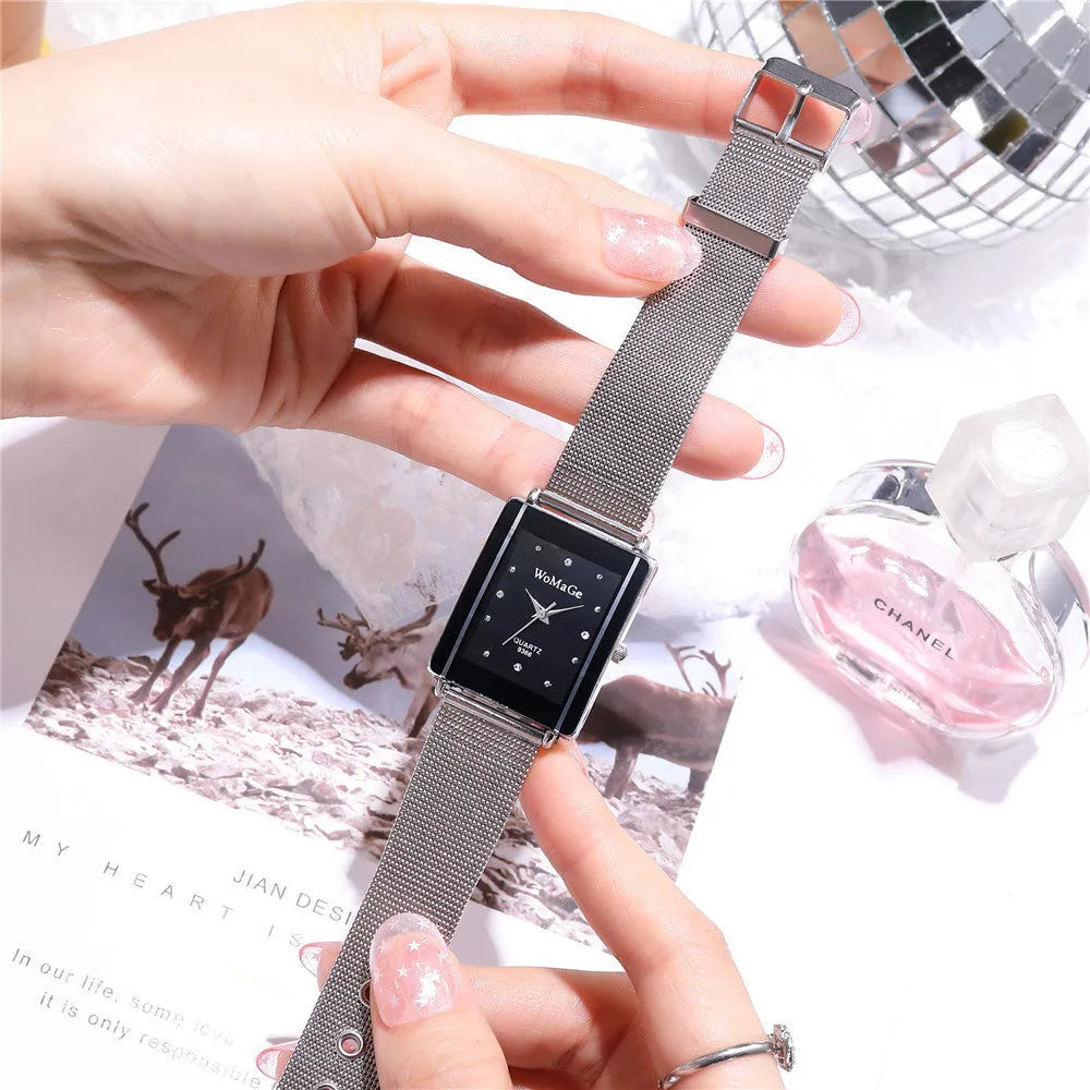 Rectangular dial couple watches in black and white, 9mm thickness, simple fashion style