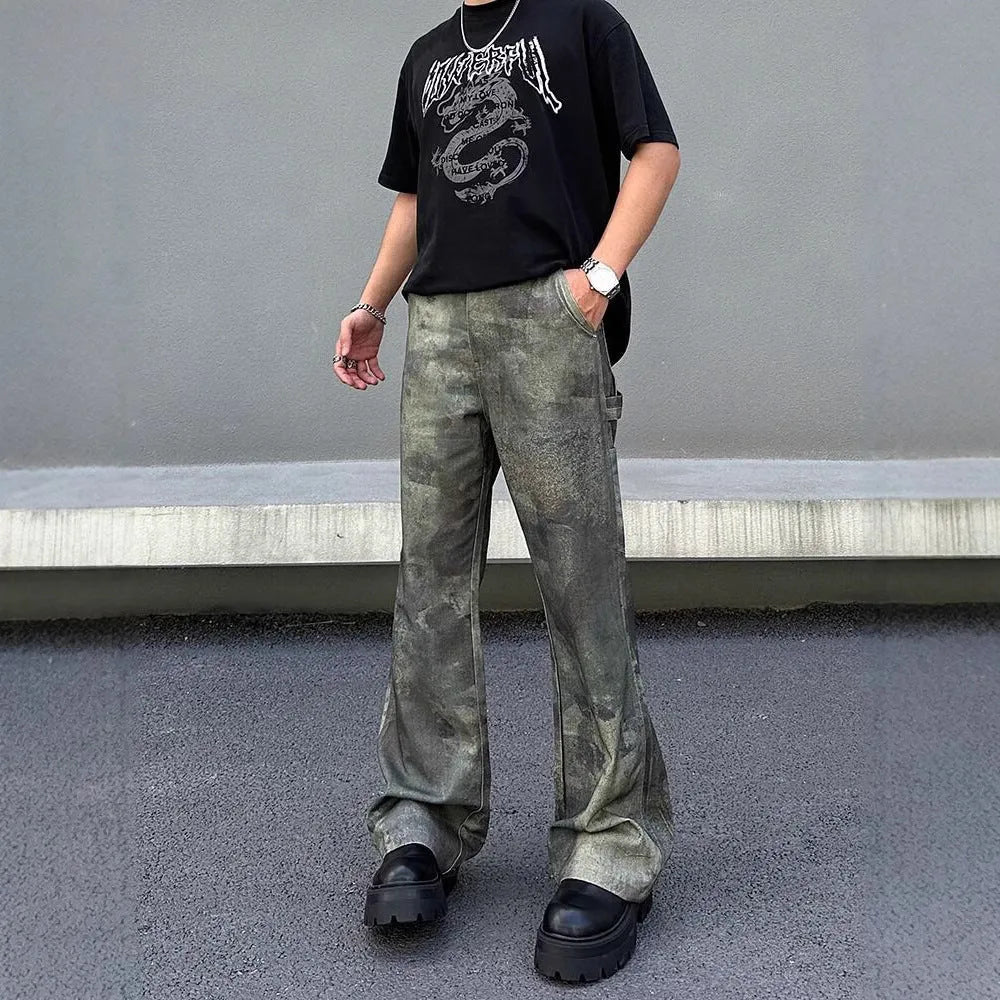 Men's straight cut camouflage jeans in cotton denim fabric showing digital pattern detailing