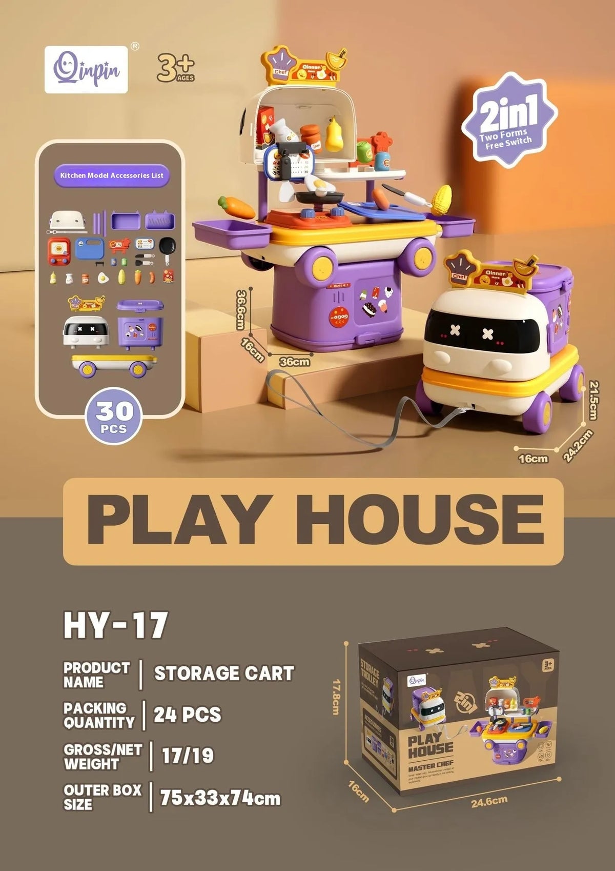 Multi-functional kids play house toy in plastic with kitchen, medical and makeup options for ages 4-6