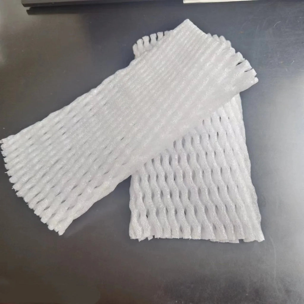 White foam protective net cover pack showing multiple size options for packaging protection