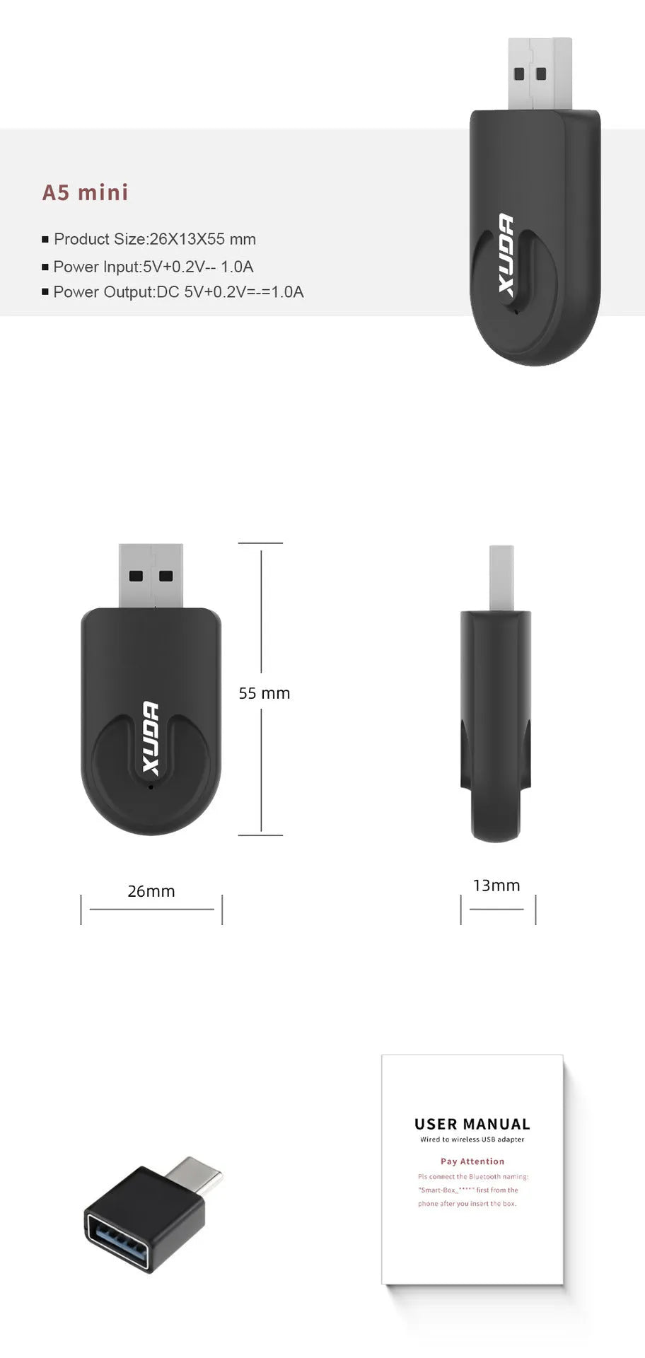 Small black CarPlay USB interface adapter for wireless data and Apple CarPlay in cars