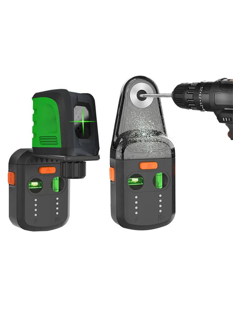 A red dust collection level meter bracket for an electric hammer drill, showing its compact size and laser window.