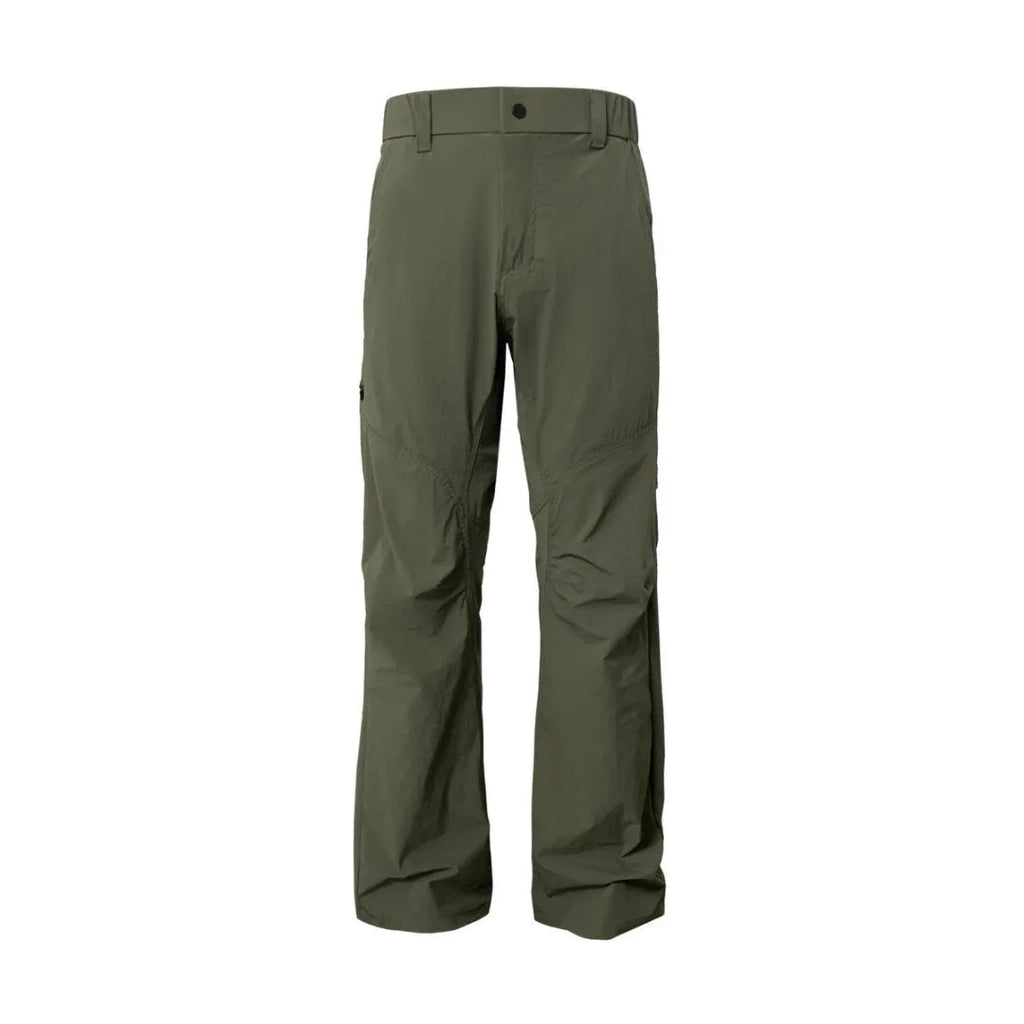Men's straight leg casual trousers in chemical fibre nylon blend fabric showing Army Green colour option