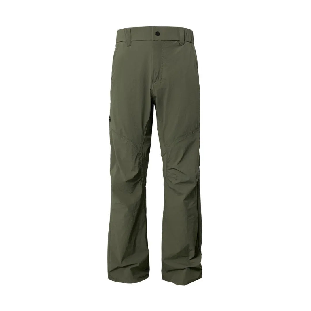 Men's straight leg casual trousers in chemical fibre nylon blend fabric showing Army Green colour option