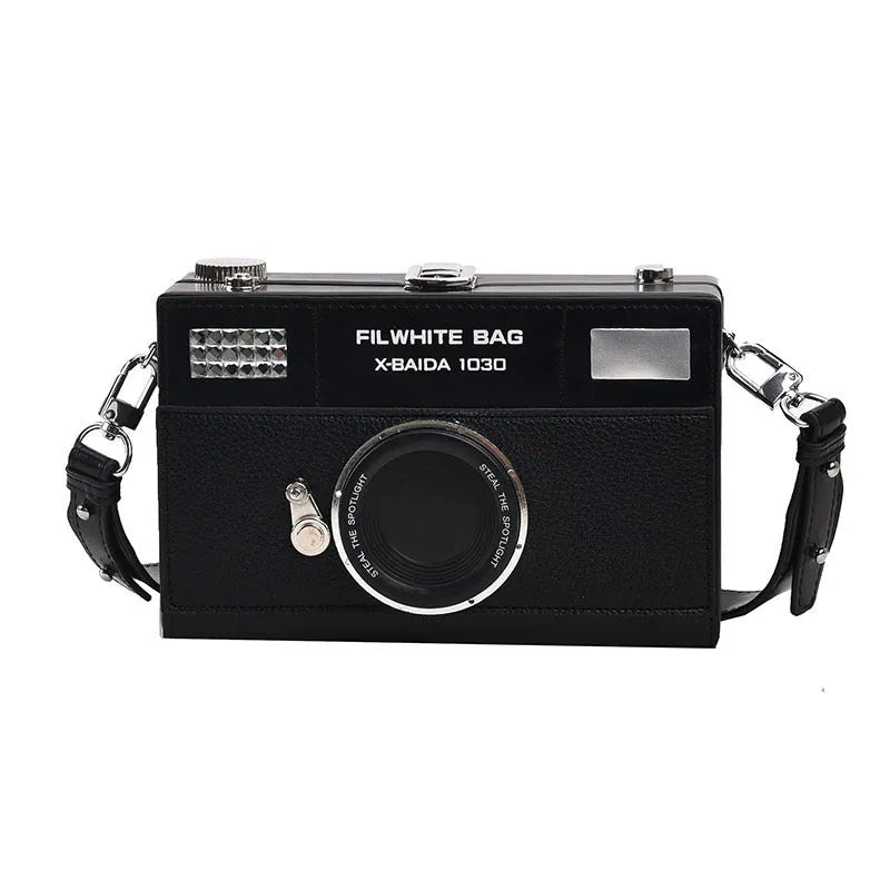 Mini crossbody all-matching chain camera bag in soft PU, horizontal square shape, black colour option