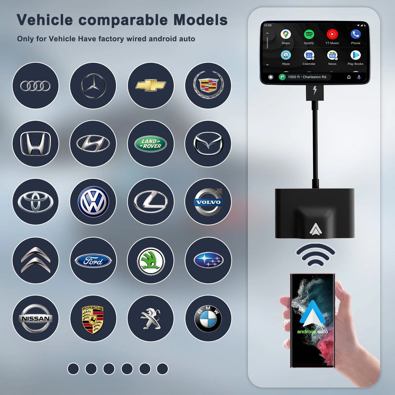 Car wired to wireless Android system adaptor for CARPLAY conversion in black or white