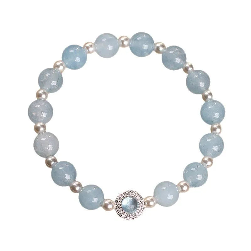Natural aquamarine crystal bracelet for women in sky blue light luxury minority style