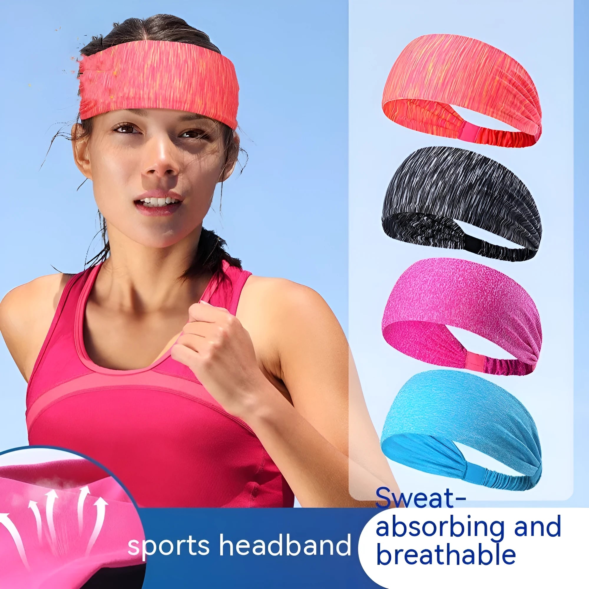Quick-drying antiperspirant yoga hair band in striped red, polyester fibre women's fitness headband
