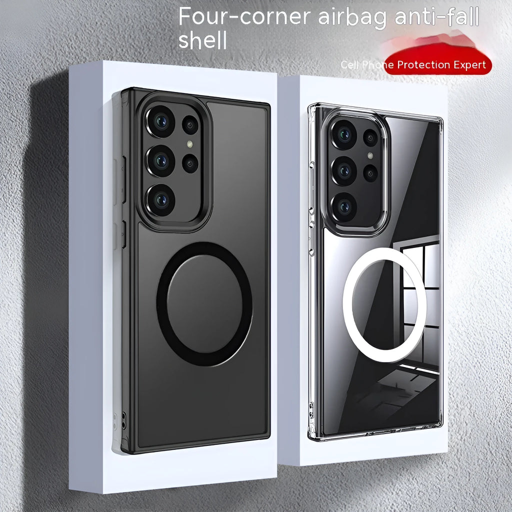 Transparent frosted PC phone case with airbag anti-fall corners for Samsung A-series and S-series models