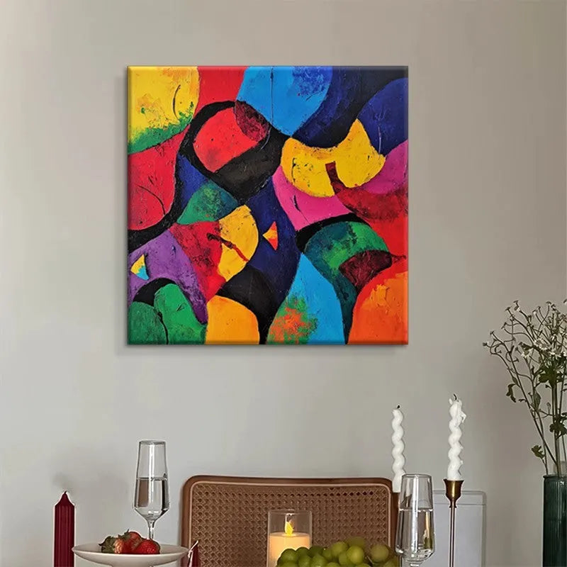Hand-painted abstract oil painting on canvas, square unframed one-panel wall art in six sizes and two colours