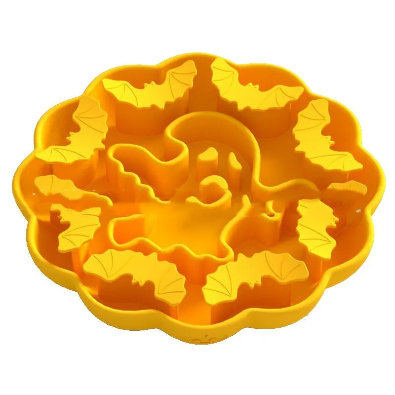 Edible silicone slow feeding dog bowl in Halloween colours with anti-tumble design