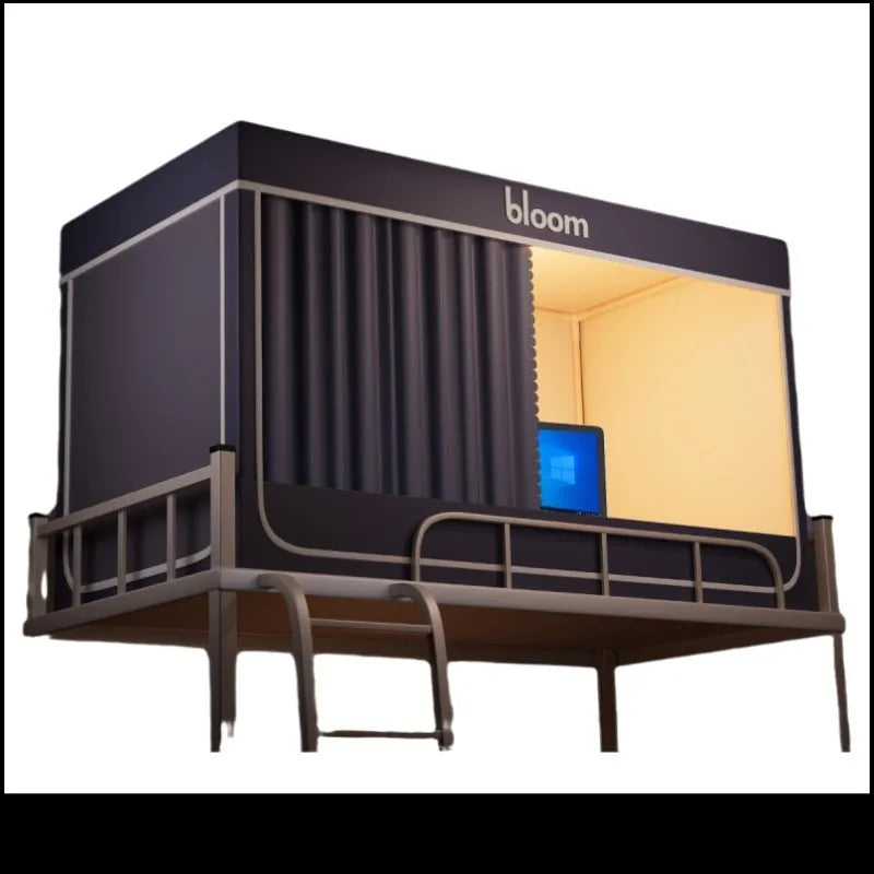Integrated mosquito net bed curtain for 0.9m beds in gentleman grey with light blocking design