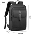 Black Oxford cloth backpack with visible stitching, shown on a neutral background