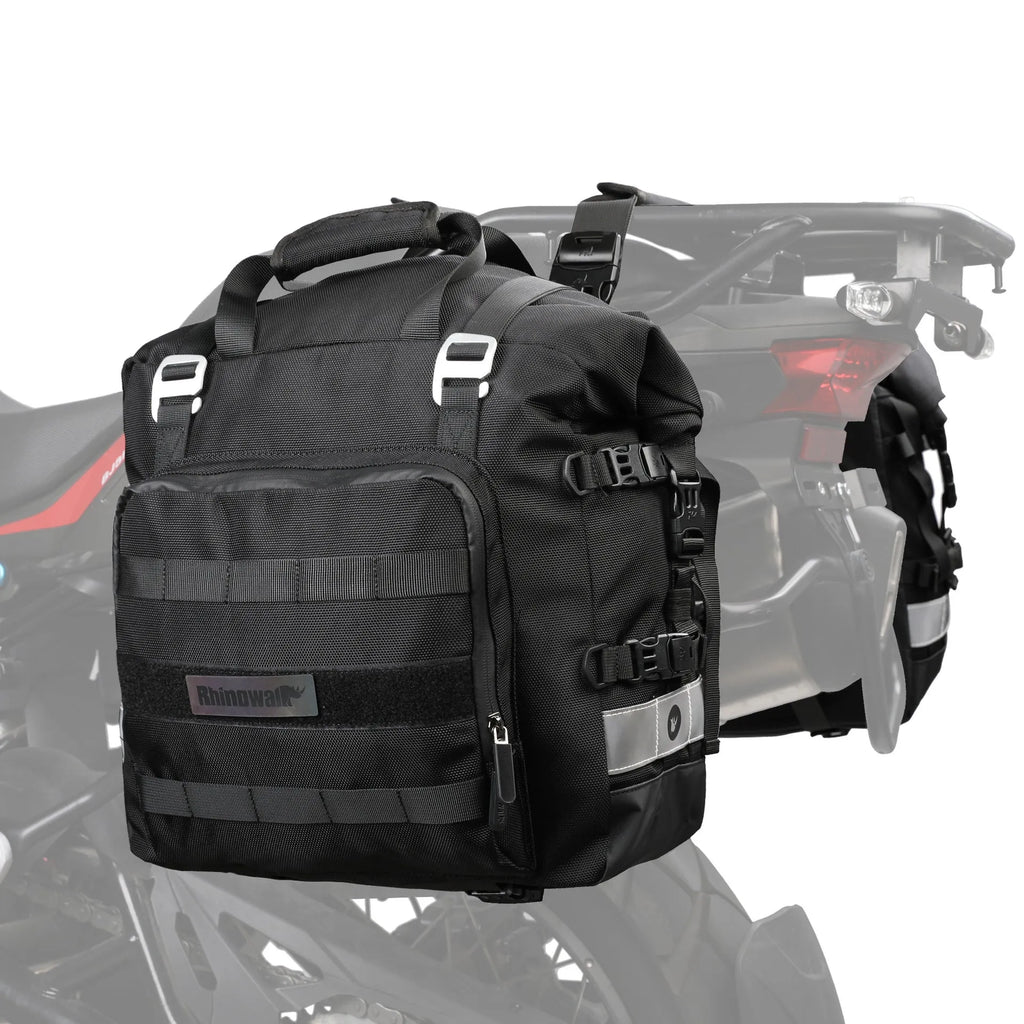 20L quick release motorcycle side bag in polyester with adjustable straps and buckle closure