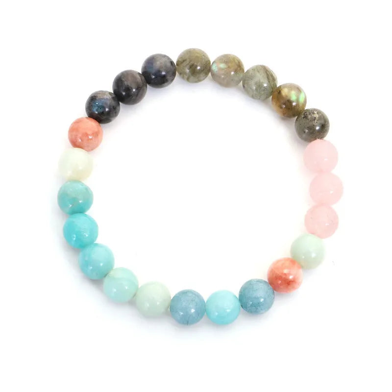 Bohemian 108 colour stone necklace with tassel pendant and matching bracelet on display