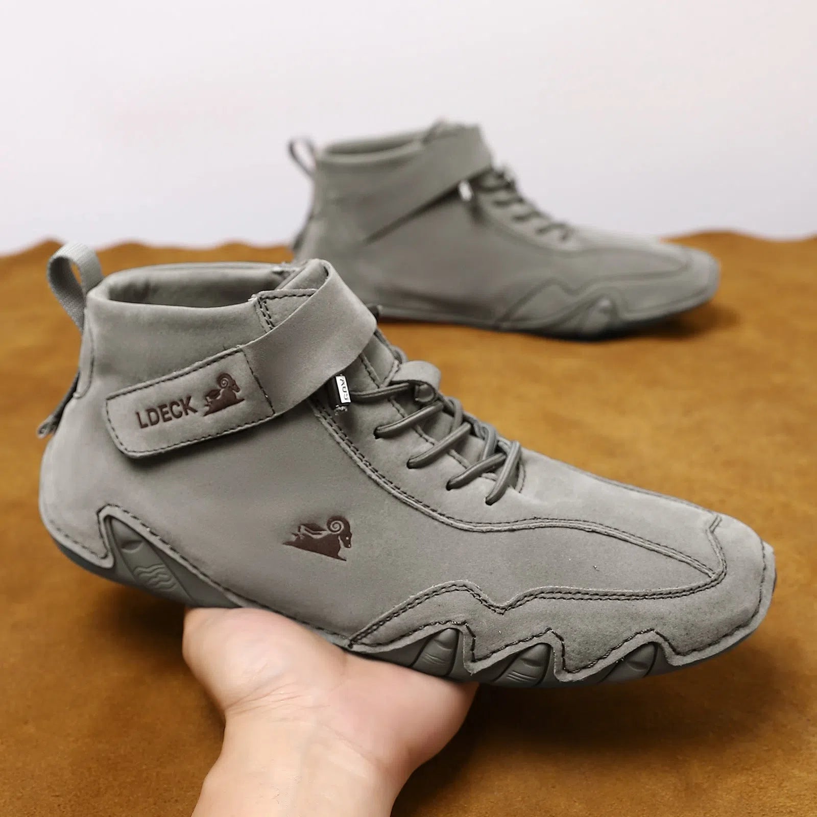 Outdoor casual high-top octopus-style Martin boots in khaki with microfiber upper and rubber sole