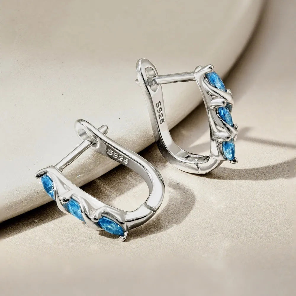 925 silver blue zircon stud earrings platinum blue diamond finish 3x14x15mm women