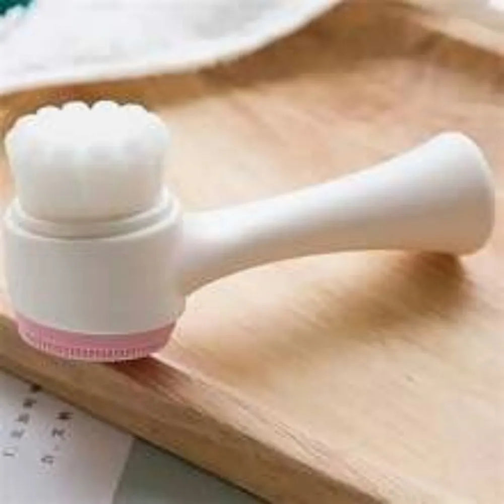 Blue and pink nylon bristle pet paw brush for dogs and cats on a white background.