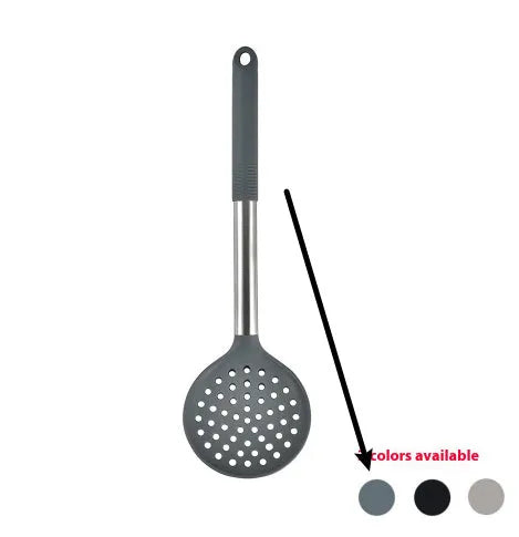 Silicone kitchen utensil set with twelve tools in a rotating white storage caddy on a counter.
