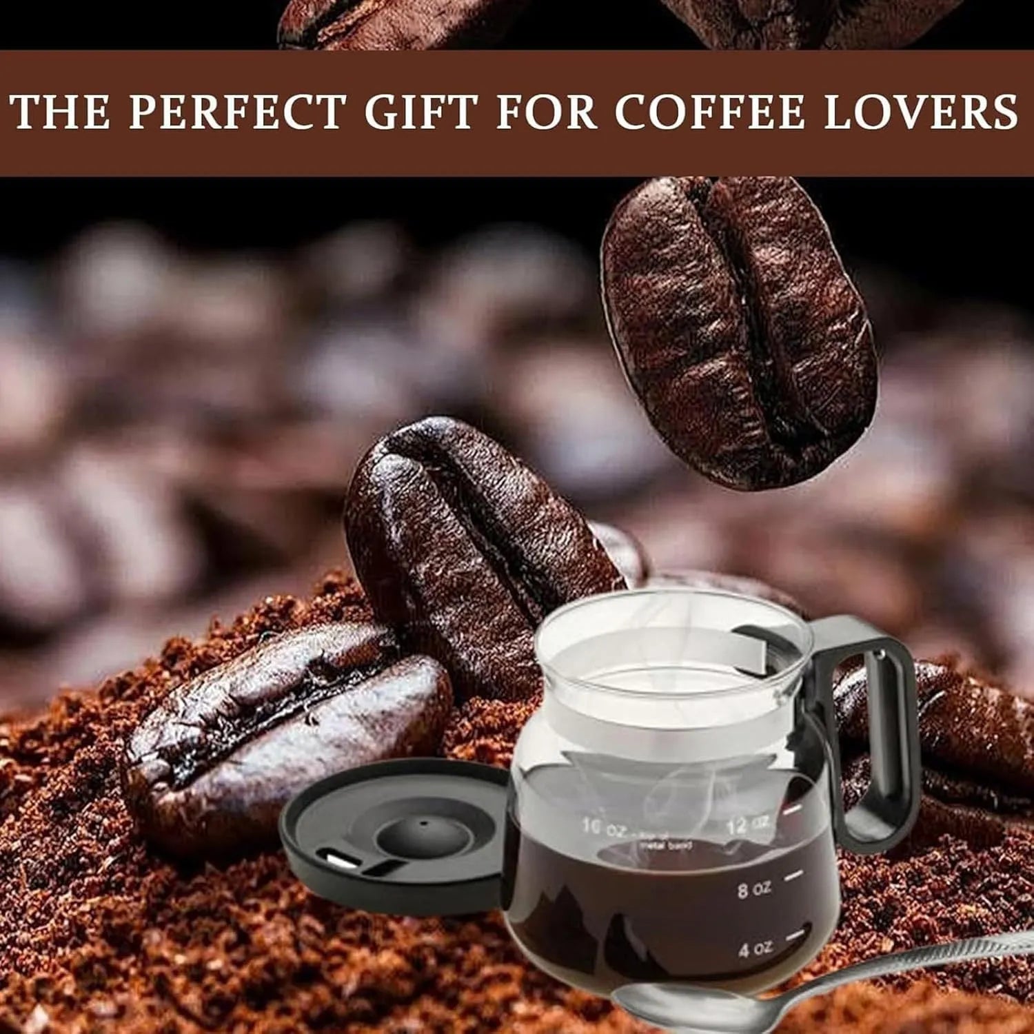 Black 16 oz borosilicate glass coffee cup coffee pot style on table