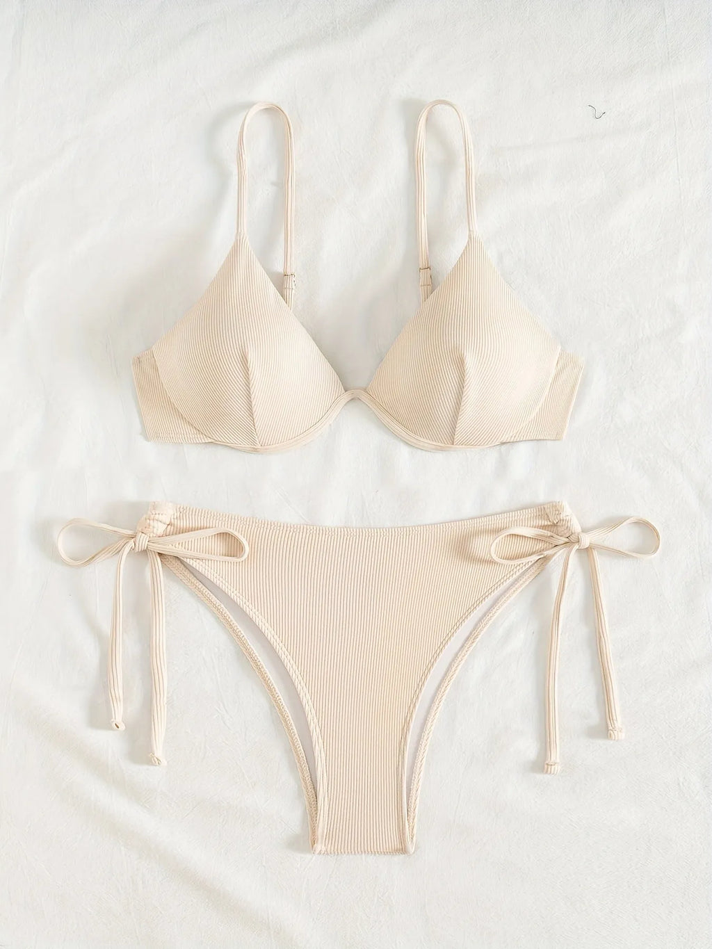 Two-piece underwire gather backless solid colour bikini for women