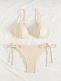 Two-piece underwire gather backless solid colour bikini for women
