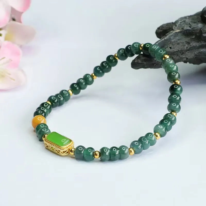 Blue water jasper abacus bead bracelet with electroplated topaz accents for women