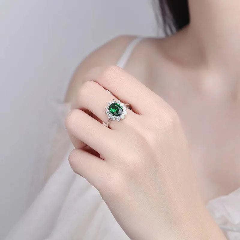 Sapphire blue moissanite floral women's ring made from electroplated copper.