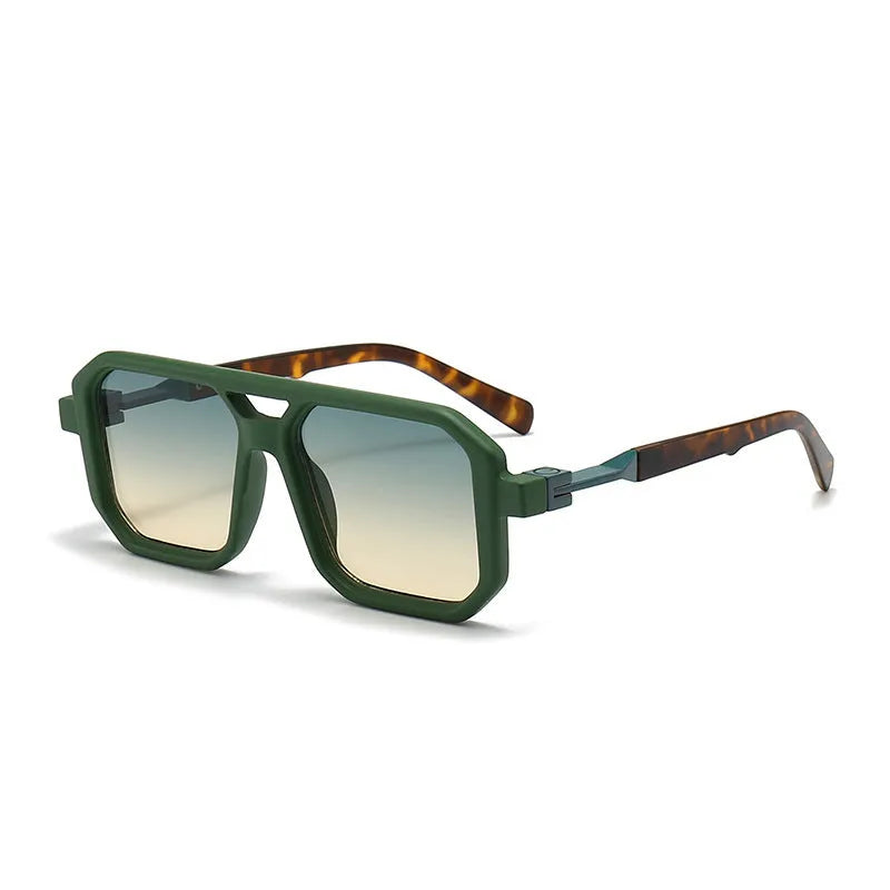 Retro double beam pilot style sunglasses with gray lenses in a black frame