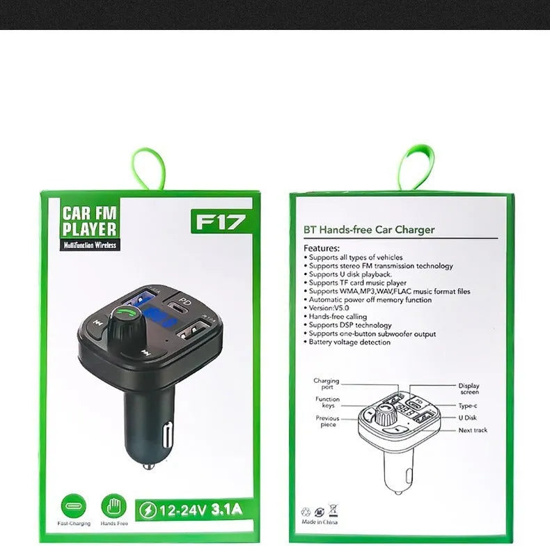 Portable Home F17 black car charger Bluetooth receiver with FM transmitter and USB ports