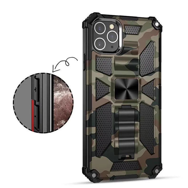 Camouflage Bayi drop-resistant phone case for iPhone with invisible bracket and magnetic suction, back cover style