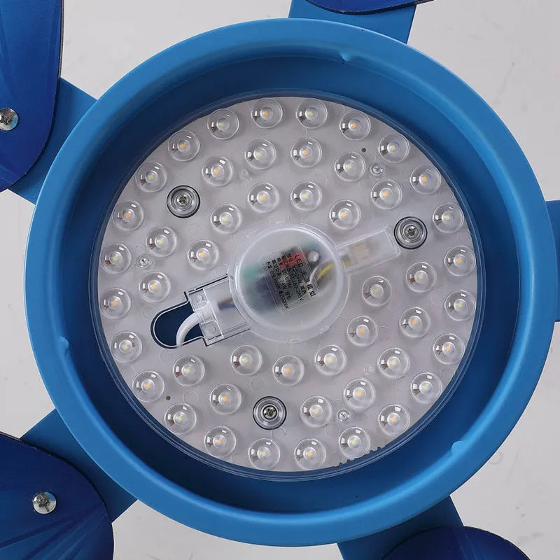 Modern chandelier with remote LED invisible electric fan, acrylic shade, wooden blades, 42-inch diameter DC motor