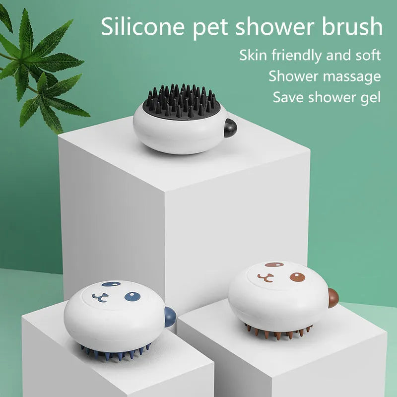Panda shaped silicone pet bath brush with soft bristles for cats and dogs