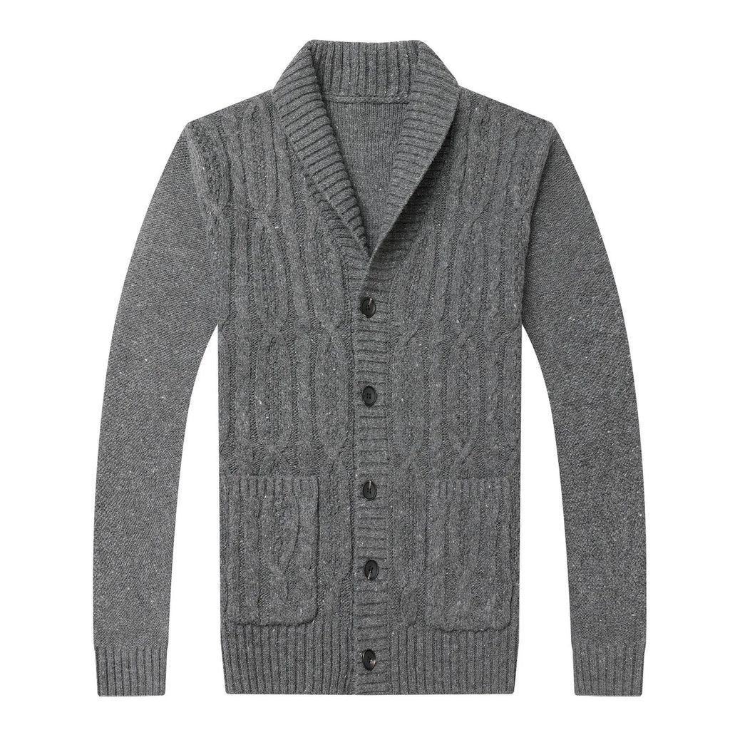 Korean-style men's jacquard patterned knitted cardigan in straight cut design for autumn winter wear