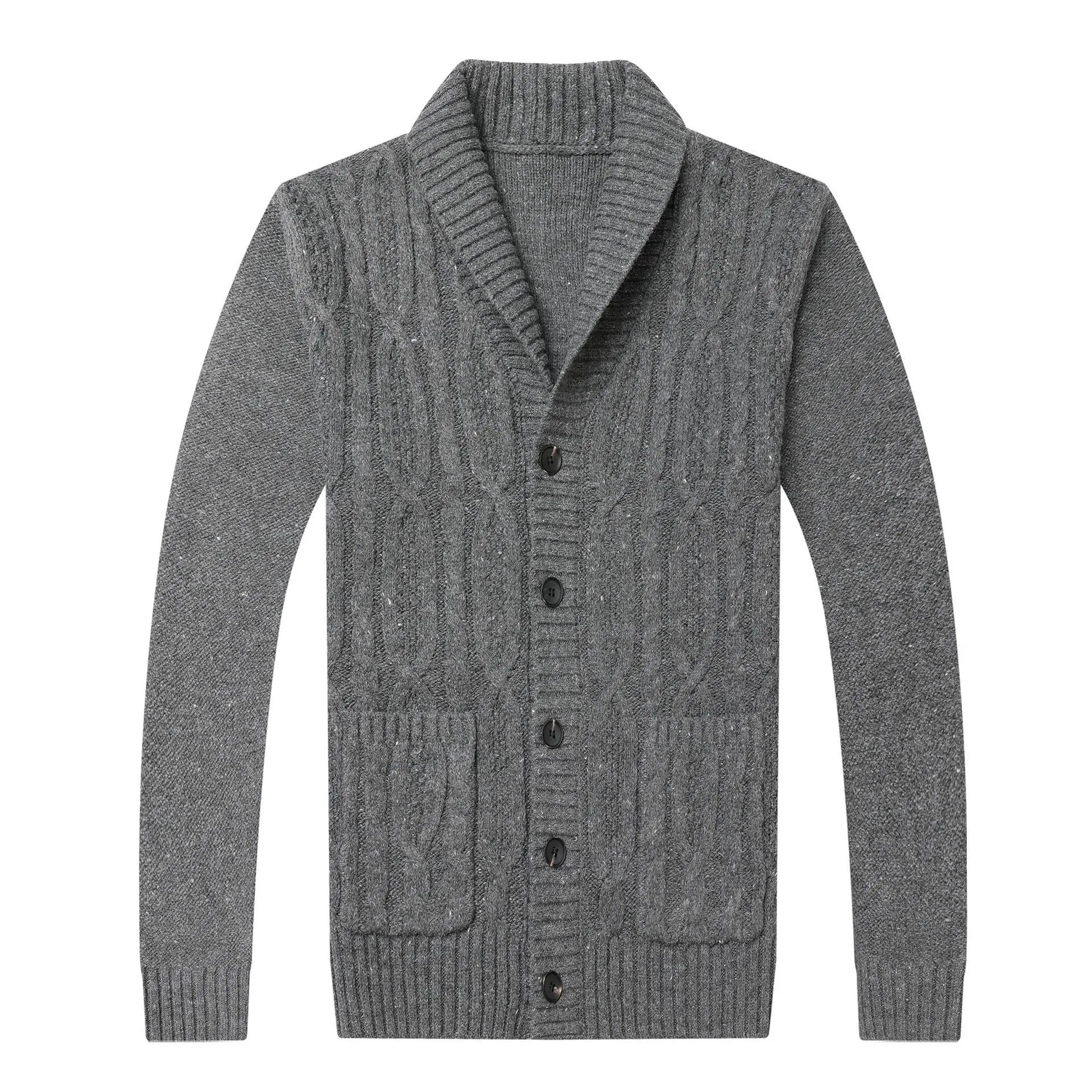Korean-style men's jacquard patterned knitted cardigan in straight cut design for autumn winter wear