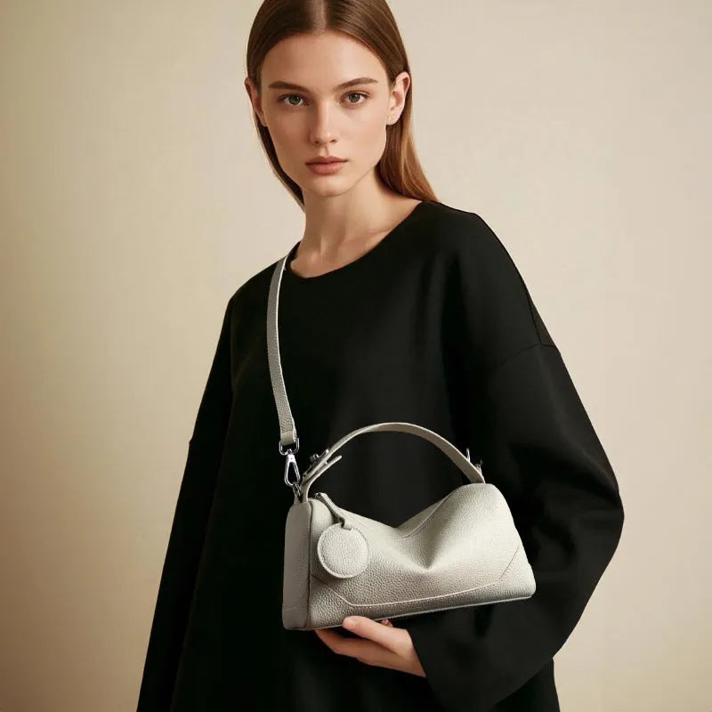 Women's genuine leather crossbody bag square vertical shape soft cowhide black