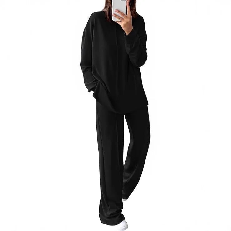 Women's long sleeve polyester jogging suit two-piece set in army green, shown in Asian size medium.