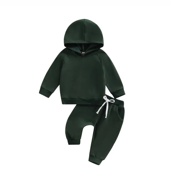 Boys solid colour cotton hooded sweater and trousers suit for autumn winter in apricot
