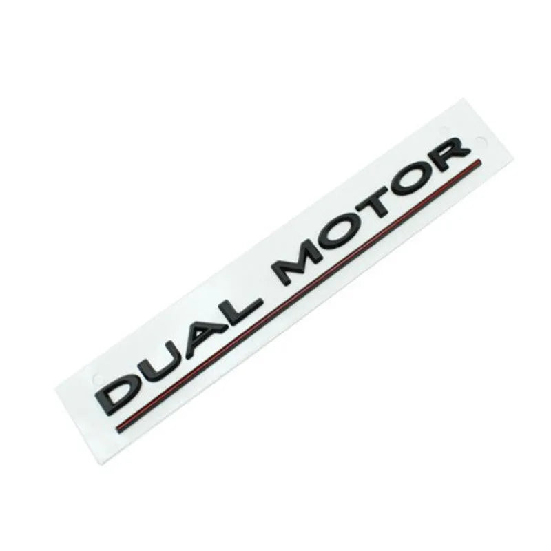 Tesla Model 3 front bumper sticker with Double Motor text in black and red