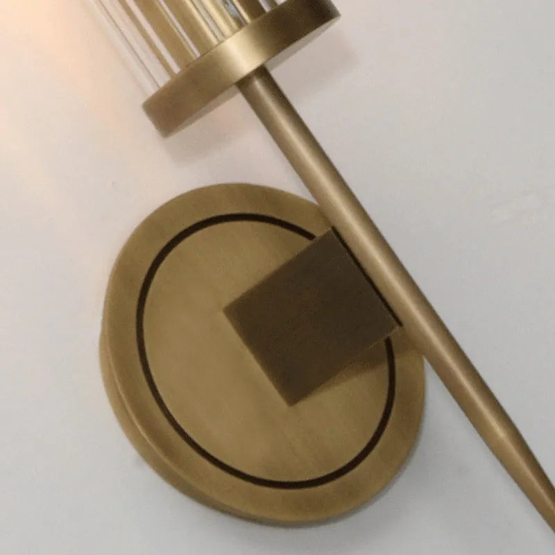 Post-modern glass wall lamp with copper metal body and glass shade